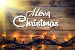 Christmas Background - Vintage Planked Wood With Lights And Text Space Stock Photo