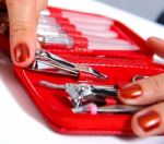 Nail Clippers In Manicure Set Stock Photo