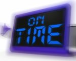 On Time Digital Clock Shows Punctual And Reliable Stock Photo