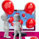 Balloons Coming From Screen Show Online Celebrations Stock Photo