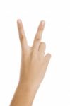 Hand With Victory Hand Gesture Stock Photo