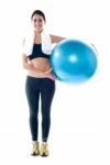 Fitness Lady Holding Gym Ball Stock Photo
