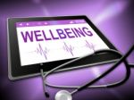 Wellbeing Tablet Represents Preventive Medicine And Computer Stock Photo