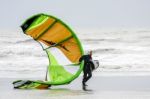 Kite Surfer At Winchelsea In Sussex Stock Photo