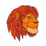 Ruminating Lion Head Cartoon Color Stock Photo