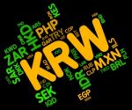 Krw Currency Represents South Korean Wons And Broker Stock Photo
