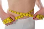 Lady Measuring Weight Loss Stock Photo