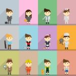 Different Occupation In Cartoon Illustration Stock Photo