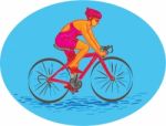 Female Cyclist Riding Bike Drawing Stock Photo
