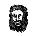 Christ Savior Head With Thorns Woodcut Stock Photo