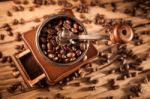 Vintage Manual Coffee Grinder With Coffee Beans Stock Photo