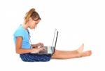 Girl Using Laptop Stock Photo