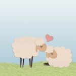 Paper Craft Sheep Falling Love Stock Photo