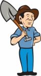 Farmer Shovel Shoulder Standing Cartoon Stock Photo