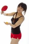 Lady serving pingpong Stock Photo