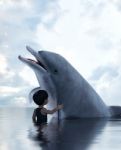 Boy With A Dolphin,3d Illustration Stock Photo