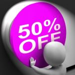 Fifty Percent Off Pressed Shows Half Price Or 50 Stock Photo