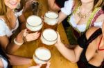 Bavarian Girls Drinking Beer Stock Photo