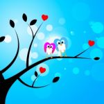 Tree Owls Represents Valentine's Day And Forest Stock Photo