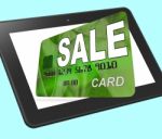 Sale Bank Card Calculated Shows Retail Bargains And Discounts Stock Photo