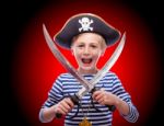 Little Boy Dressed As Pirate Stock Photo