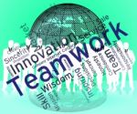 Teamwork Words Shows Text Organized And Networking Stock Photo