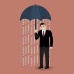Businessman Being Wet From Raining Instead He Holding Umbrella Stock Photo