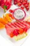Mixed Plate Of Fresh Sliced Fruits Stock Photo