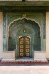 Green Gate In Pitam Niwas Chowk, Jaipur City Palace Stock Photo