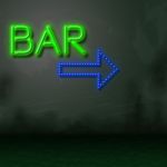 Bar Neon Represents Nightlife Glowing And Tavern Stock Photo
