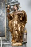 Statue Of St Barbara In The Catholic Church In Attersee Stock Photo