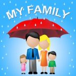 My Family Shows Parasol Umbrella And Sibling Stock Photo