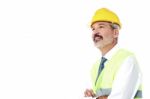 Confident Architect With Jacket And Hard Hat Stock Photo