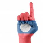 Flag Of Laos On Pointing Up Hand Stock Photo