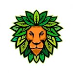 Lion With Leaves As Mane Mascot Stock Photo