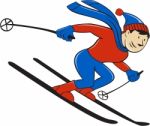 Skier Skiing Side Isolated Cartoon Stock Photo