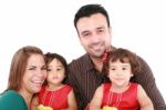 Beautiful Happy Family - Isolated Over A White Background Stock Photo