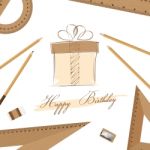 Happy Birthday And Gift Box For Sketch Design On White Card Background Stock Photo