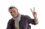Young Man Showing Victor Gesture Stock Photo