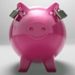 Piggybank With Locked Ears Showing Monetary Protection Stock Photo