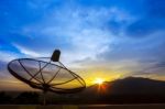 Satellite Dish And Morning Light Sky For Telecom And Broadcasting Background,backdrop Stock Photo