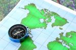 Compass On World Map Stock Photo