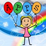 Apps Balloons Represents Young Woman And Kids Stock Photo