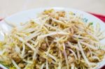 Stir Fry Bean Sprout With Mince Pork Stock Photo