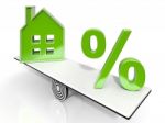 House And Percent Sign Means Investment Or Discount Stock Photo