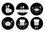 Halal Food Labels Set. Badges, Logo, Tag Round, And Label Design Stock Photo