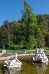 Ornamental Statues In A Pond Outside The Imperial Kaiservilla In Stock Photo