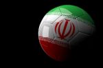 Iran Flag Soccer Ball Isolated Dark Background Stock Photo