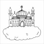 Sg171005-cartoon Islam Mosque On Cloud- Sketch Stock Photo