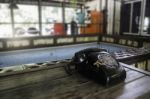 Vintage Retro Style Telephone On Wooden Table Stock Photo